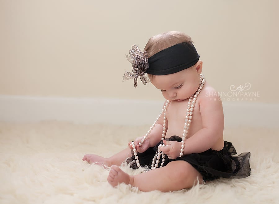 6 month old baby girl with tutu and pearls, studio portrait Shannon Payne Photography | Nashville TN Baby Photographer