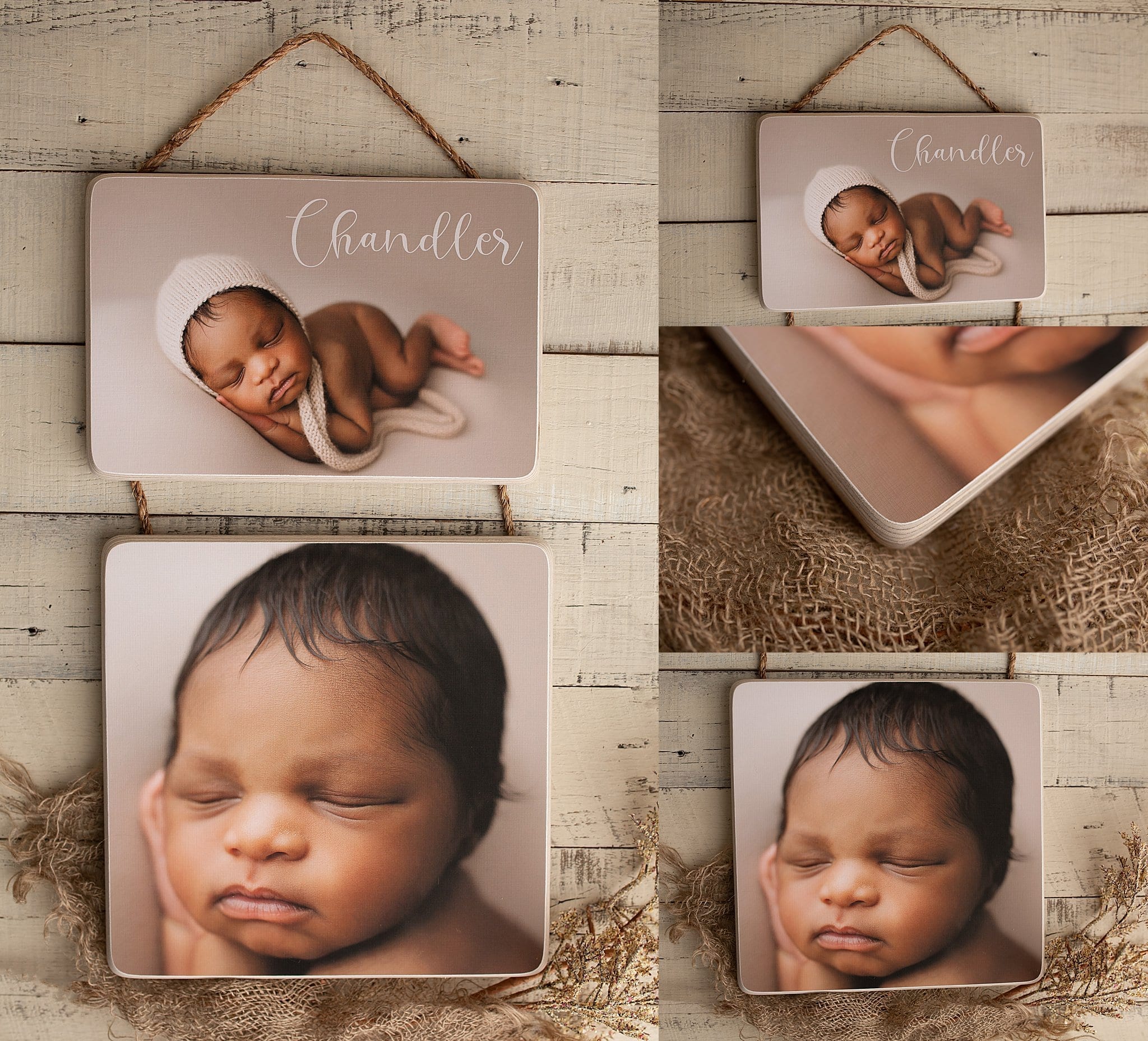 fine art newborn print mounted on wood block